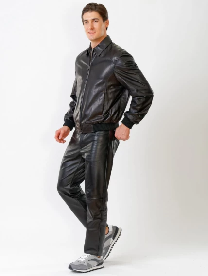 Мужская кожаная куртка бомбер на резинке Мауро, черная, размер 44, артикул 28790-3