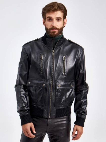 Кожаная куртка бомбер мужская Роми М, черная, размер 50, артикул 29410-3
