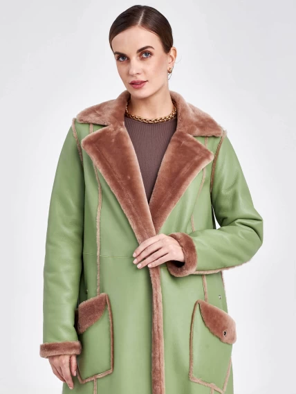 Женское пальто из натуральной овчины премиум класса 2005, оливковое, размер 44, артикул 63680-0