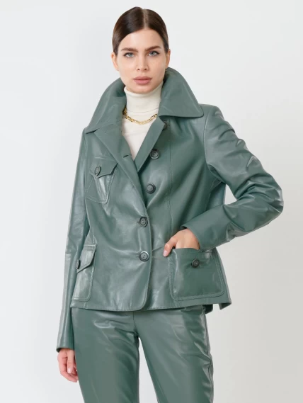 Кожаная куртка пиджак женская 302, оливковый, размер 48, артикул 90800-0