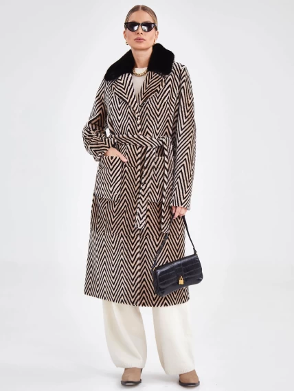 Двустороннее женское пальто с воротником из меха норки премиум класса 2003, бежевое, размер 48, артикул 25490-0