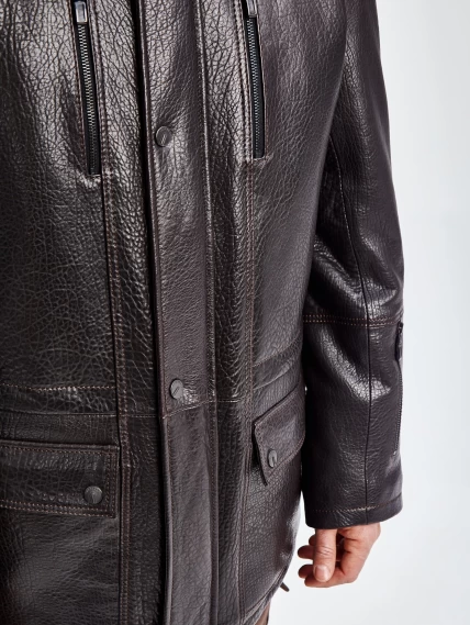 Утепленная кожаная куртка аляска с мехом енота для мужчин 556, коричневый, размер 50, артикул 41090-2