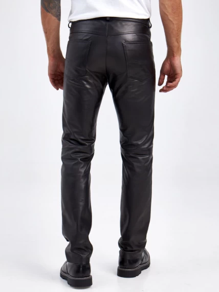 Мужские брюки из натуральной кожи премиум класса 01, черные, размер 48, артикул 120012-6