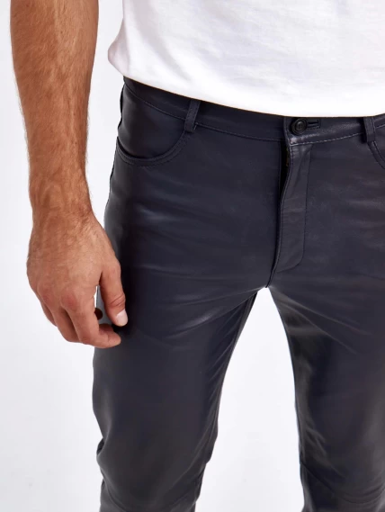 Мужские брюки из натуральной кожи премиум класса 01, синие, размер 48, артикул 120022-4