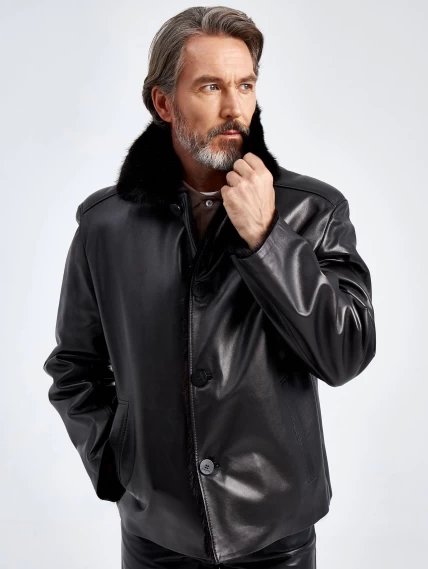 Зимняя двусторонняя мужская кожаная куртка на подкладке из меха норки Antonio, черная, размер 52, артикул 40830-3