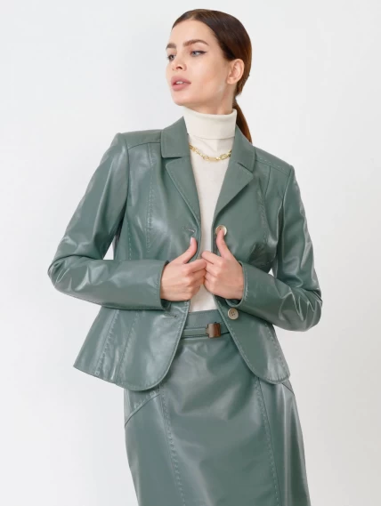 Кожаный женский пиджак 316рс, оливковый, размер 46, артикул 91042-0