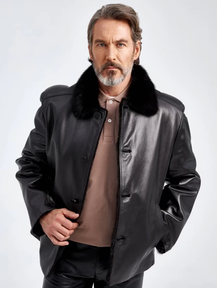 Зимняя двусторонняя мужская кожаная куртка на подкладке из меха норки Antonio, черная, размер 52, артикул 40830-6