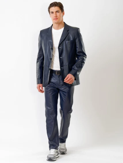 Кожаный костюм мужской: Пиджак 543 + Брюки 01, синий, размер 48, артикул 140150-0