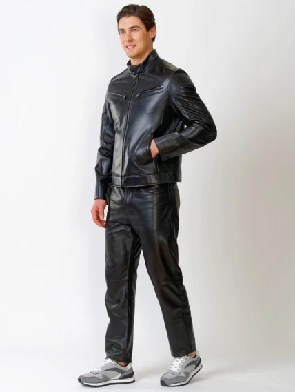 Кожаный комплект мужской: Куртка 506о + Брюки 01, черный, размер 48, артикул 140050-0