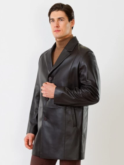 Кожаный пиджак удлиненный премиум класса для мужчин 541, коричневый, размер 48, артикул 29530-2