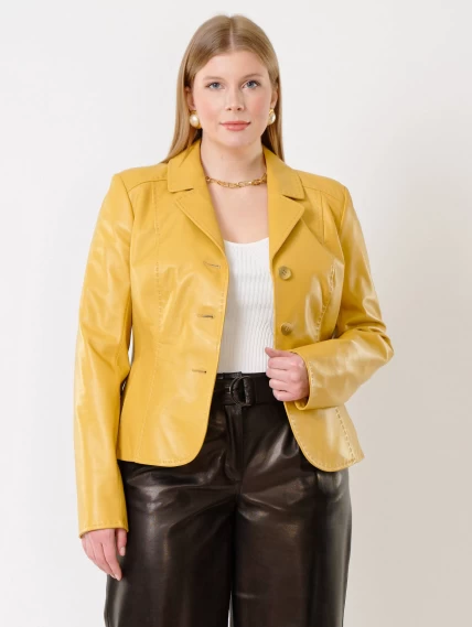 Кожаный женский пиджак 316рс, желтый, размер 44, артикул 91232-0