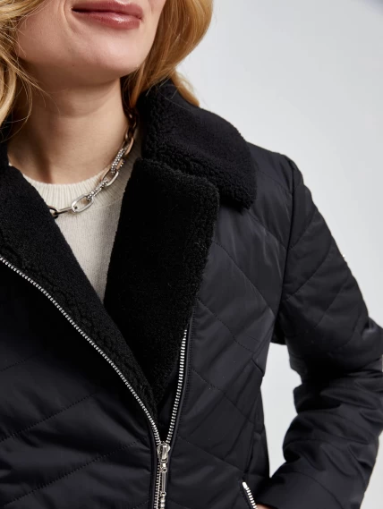 Текстильная утепленная женская куртка косуха 21130, черная, размер 42, артикул 25000-2