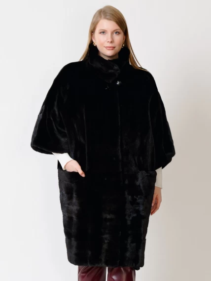 Зимний комплект женский: Пальто из меха норки 402 + Брюки 02, черный/бордовый, размер 48, артикул 111268-4