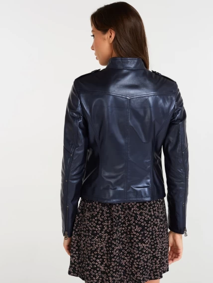 Кожаная куртка женская 399, синий перламутр, размер 44, артикул 90410-3
