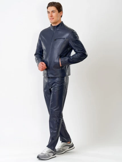 Кожаный комплект мужской: Куртка 506о + Брюки 01, синий, размер 48, артикул 140040-1