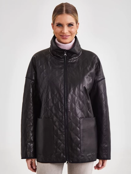 Кожаная женская стеганная куртка премиум класса 3043, черная, размер 46, артикул 23261-1