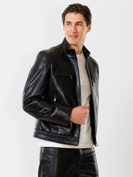 Кожаный комплект мужской: Куртка 506о + Брюки 01, черный, размер 48, артикул 140050-3