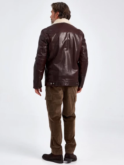 Кожаная зимняя мужская куртка на подкладке из овчины 5362, коричневая, размер 50, артикул 40540-2