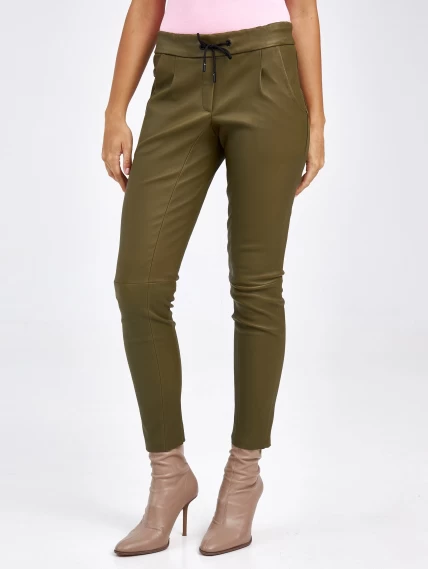 Кожаные женские брюки из натуральной кожи 07, хаки, размер 42, артикул 85540-1