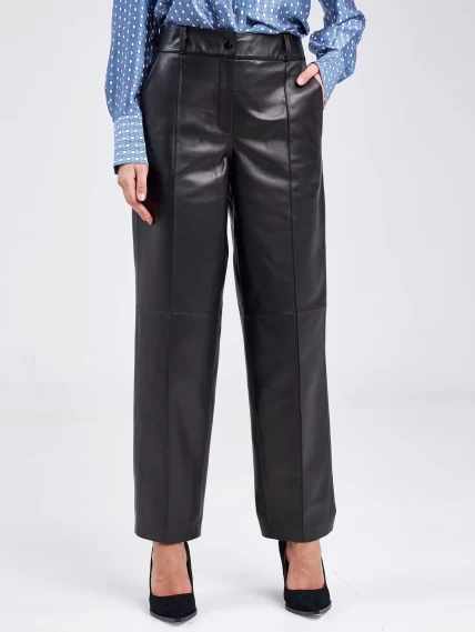 Женские кожаные брюки со стрелкой из натуральной кожи премиум класса 08, черные, размер 46, артикул 85920-1