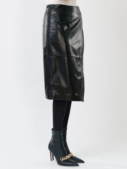 Кожаная юбка миди из натуральной кожи 07, черная, размер 44, артикул 85301-2