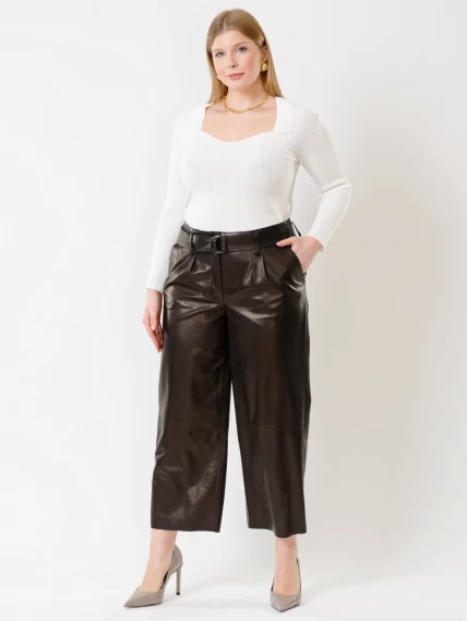 Кожаные укороченные женские брюки из натуральной кожи 05, черные, размер 42, артикул 85402-0
