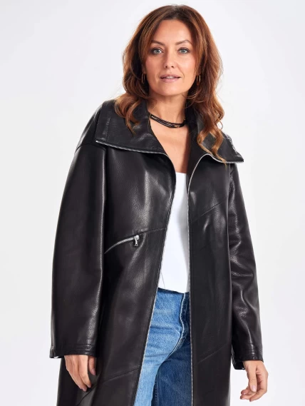 Женское кожаное пальто оверсайз на молнии премиум класса 3062, черное, размер 50, артикул 63360-2