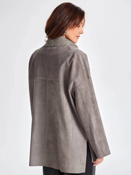 Замшевая женская куртка оверсайз на молнии премиум класса 3055з, серая, размер 50, артикул 23500-6