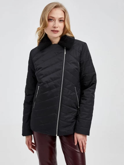 Текстильная утепленная женская куртка косуха 21130, черная, размер 42, артикул 25000-6