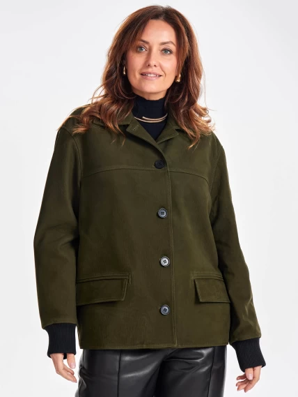 Удлиненная женская кожаная куртка бомбер премиум класса 3065, хаки, размер 44, артикул 23790-0