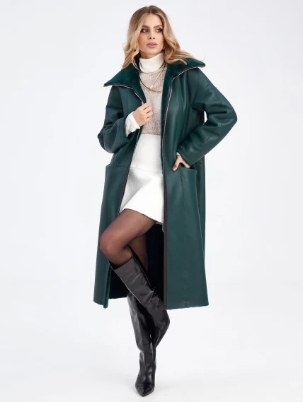 Двустороннее пальто из меховой овчины для женщин премиум класса 2015н, зеленое, размер 44, артикул 63880-3