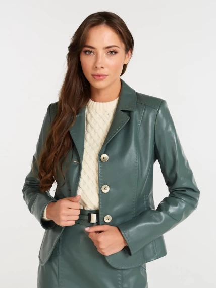 Кожаный женский пиджак 316рс, оливковый, размер 46, артикул 90250-1