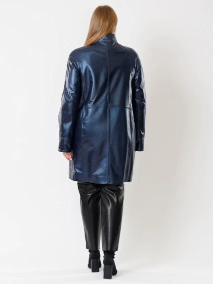 Кожаное пальто женское 378, синий перламутр, размер 48, артикул 91272-6