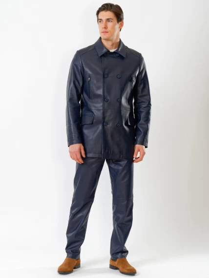 Кожаный комплект мужской: Куртка 538 + Брюки 01, синий, размер 48, артикул 140140-0