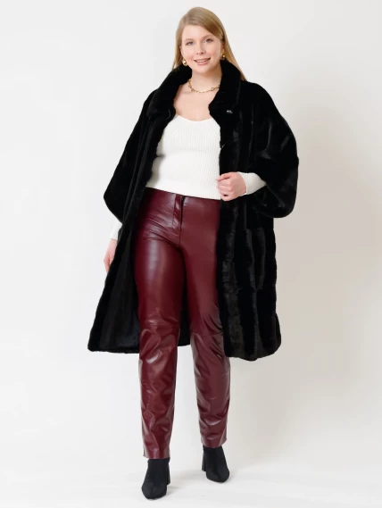 Зимний комплект женский: Пальто из меха норки 402 + Брюки 02, черный/бордовый, размер 48, артикул 111268-6