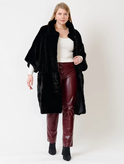 Зимний комплект женский: Пальто из меха норки 402 + Брюки 02, черный/бордовый, размер 48, артикул 111268-0