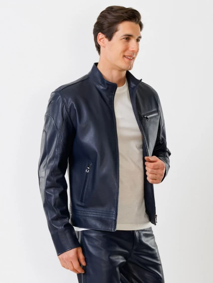 Кожаный комплект мужской: Куртка 506о + Брюки 01, синий, размер 48, артикул 140040-4