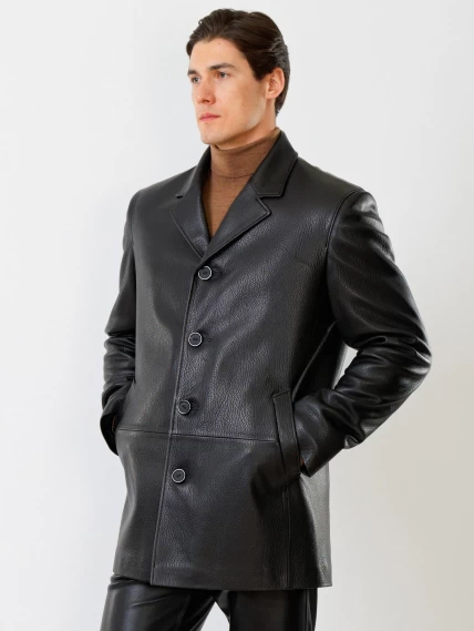 Кожаный костюм мужской: Пиджак 21/1 + Брюки 01, черный, размер 48, артикул 140020-3