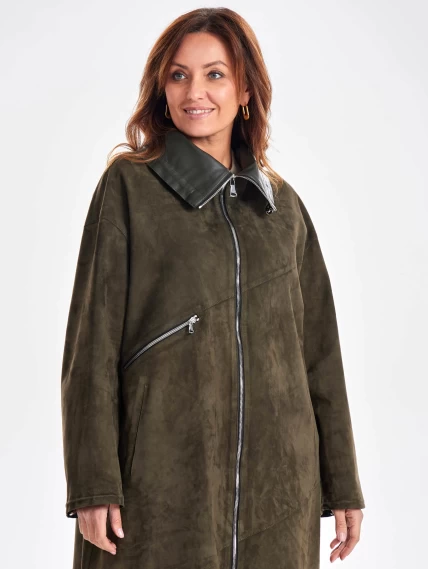 Трендовое женское замшевое пальто оверсайз премиум класса 3061з, хаки, размер 50, артикул 63440-2