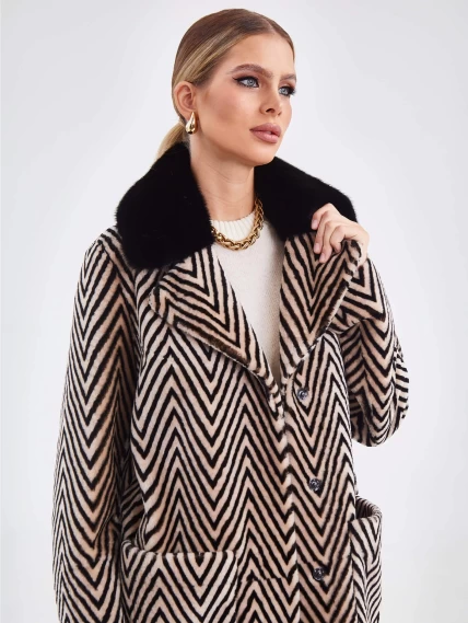 Двустороннее женское пальто с воротником из меха норки премиум класса 2003, бежевое, размер 48, артикул 25490-3