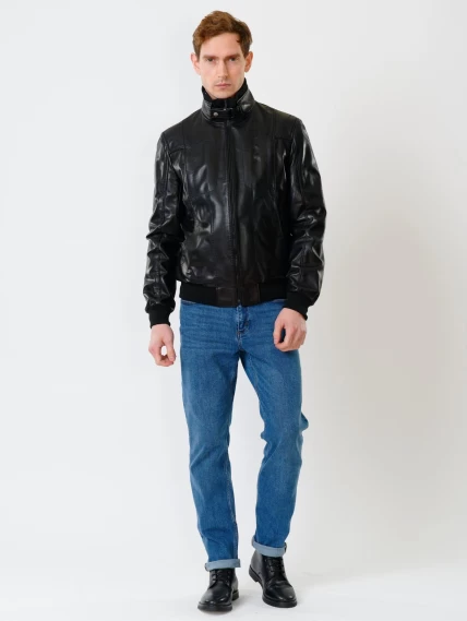 Кожаная куртка бомбер мужская премиум класса 521, черная, размер 48, артикул 28550-1
