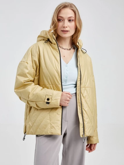 Текстильная женская утепленная куртка с капюшоном 20007, лимонная, размер 42, артикул 25020-0