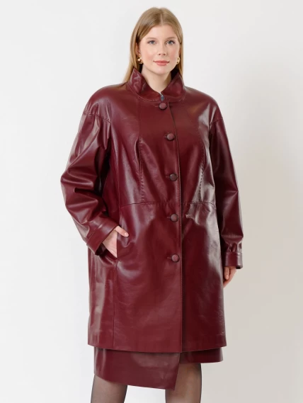 Кожаное пальто женское 378, бордовое, размер 56, артикул 91242-5