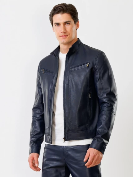 Кожаный комплект мужской: Куртка 507 + Брюки 01, синий, р. 48, артикул 140060-3
