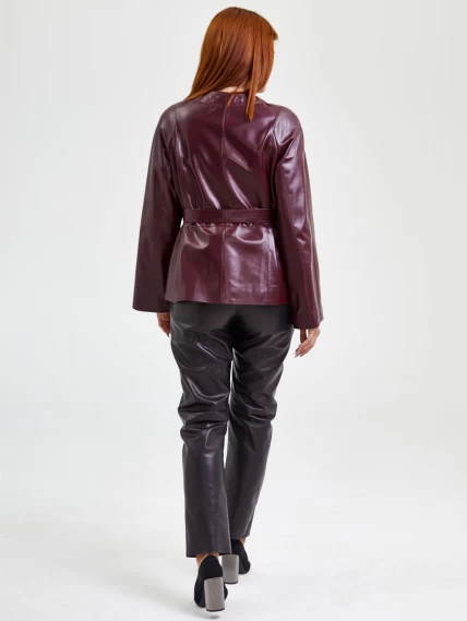 Кожаная женская куртка без воротника с поясом 3019, бордовая, размер 50, артикул 91700-4