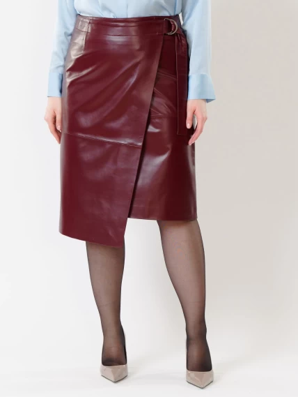 Кожаная юбка миди из натуральной кожи 07, бордовая, размер 42, артикул 85422-2