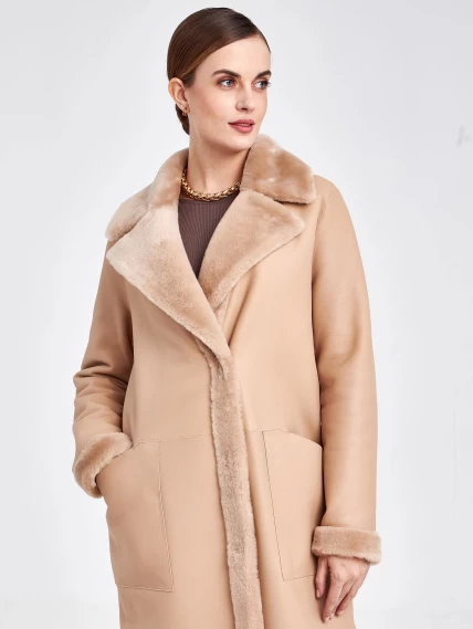 Классическое женское пальто из натуральной овчины премиум класса 2006, бежевое, размер 44, артикул 63700-0