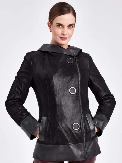 Женская кожаная куртка с капюшоном 333н, черная, размер 46, артикул 23050-5