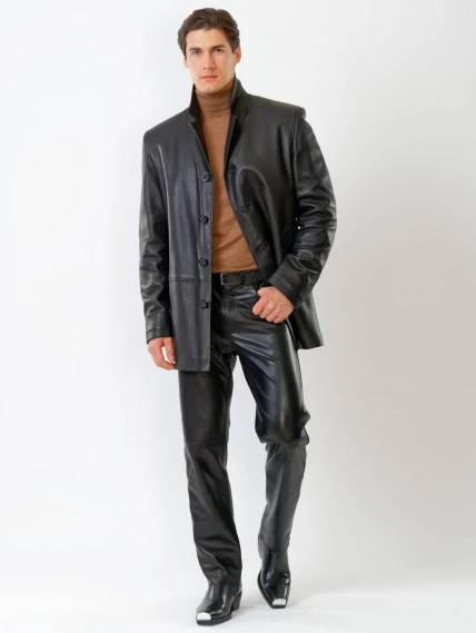 Кожаный костюм мужской: Пиджак 21/1 + Брюки 01, черный, размер 48, артикул 140020-0