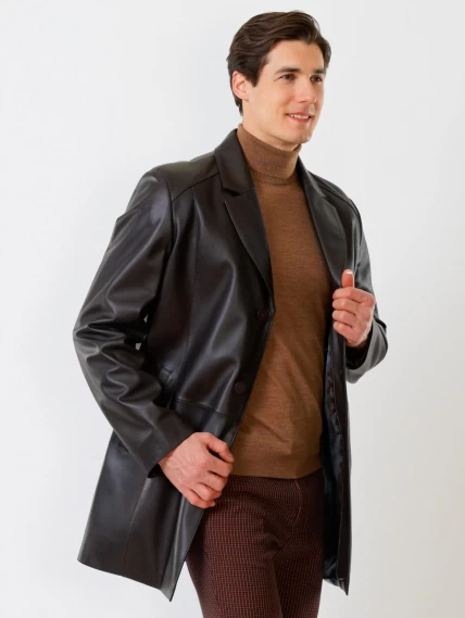 Кожаный пиджак удлиненный премиум класса для мужчин 541, коричневый, размер 48, артикул 29530-6